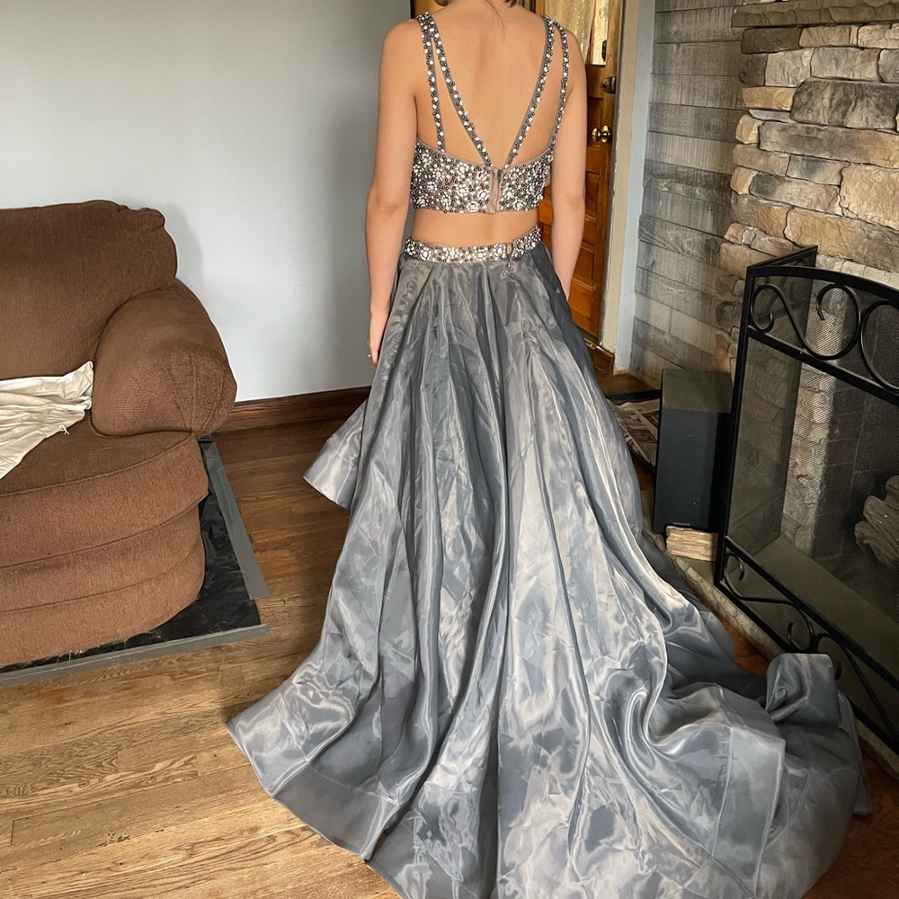 Silver Sequined Prom Dress